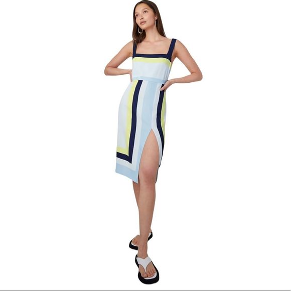 ARITIZIA BABATON 90s Slip Dress Blue Yellow Midi Dress 4 - Picture 2 of 9